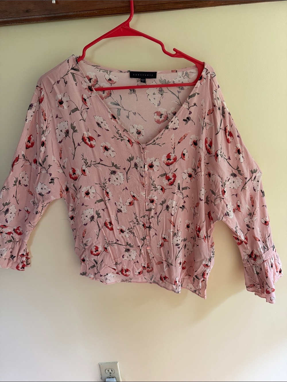 Sanctuary - Pink Floral V-Neck Button-Front Blouse